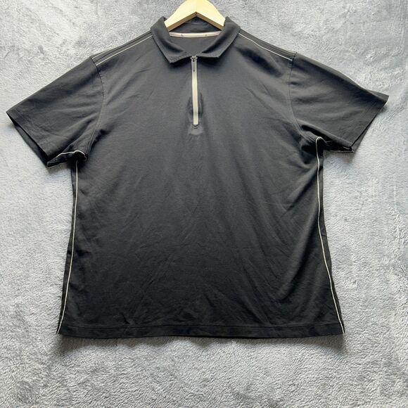 Bugatchi Quarter Zip Polo Shirt Mens Large Black Cotton Short Sleeve Stitch - Picture 10 of 10